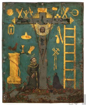 Adoración de la cruz por santo franciscano