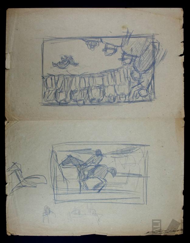 Jinete y pelea de gallos