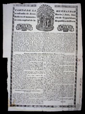 Carta de hermandad de la cofradía de Jesús, María y José, fundada en el monasterio de Capuchinas de Lima