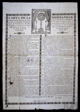 Carta de hermandad de la cofradía del Santísimo Sacramento, fundada en la iglesia de San Lázaro de Lima