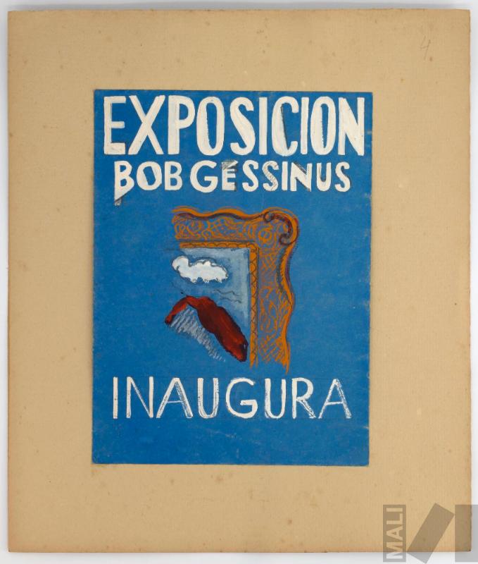 Boceto para afiche inaugural de exposición de Bob Gessinus