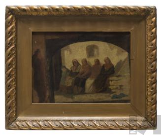 Grupo de cinco personajes sentados