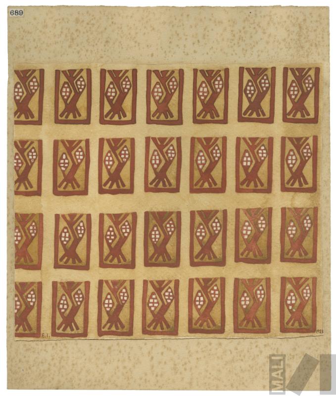Estudio de textil prehispánico encontrado en el valle de Chicama, originalmente en la colección de Rafael Larco Herrera