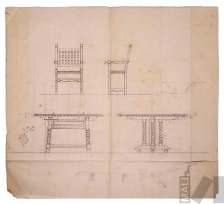 Estudio de silla y mesa en estilo neocolonial