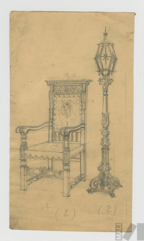 Diseños de sillón y farol