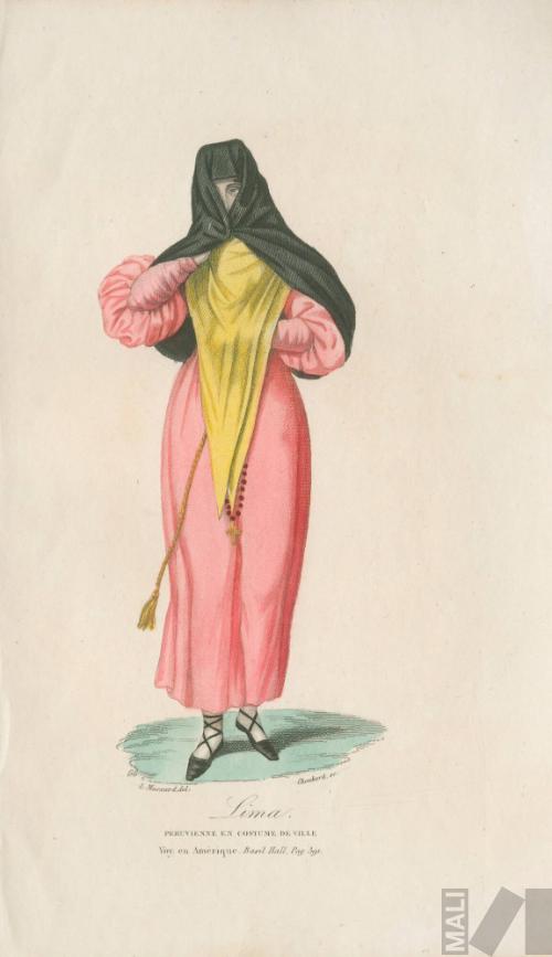 Tipos del Perú: Tapada. Ilustraciones pertenecientes a la Histoire pittoresque des voyages dans les cinq parties du monde