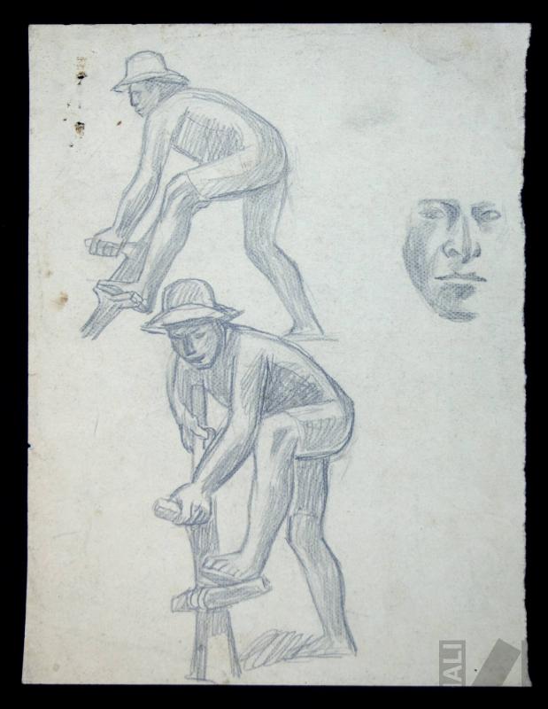 Estudio de rostro e indígenas arando