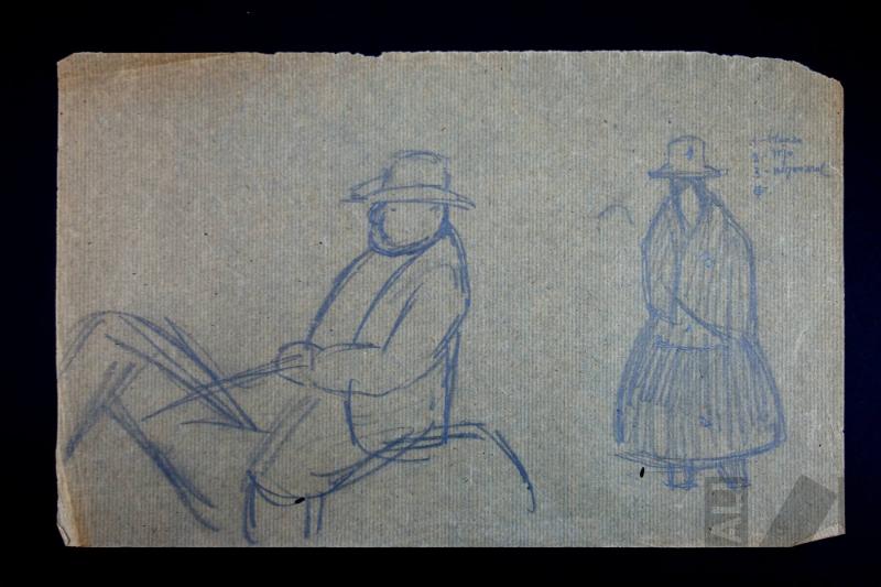 Estudio de mujer indígena y personaje ecuestre