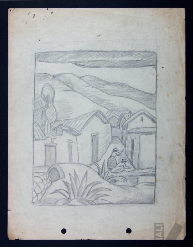 Estudio para xilografía 'Calleja aldeana'