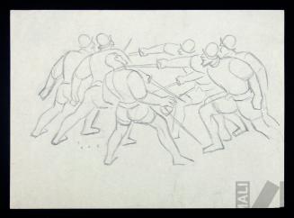 Lucha de los conquistadores, estudio para el mural 'El coloniaje'