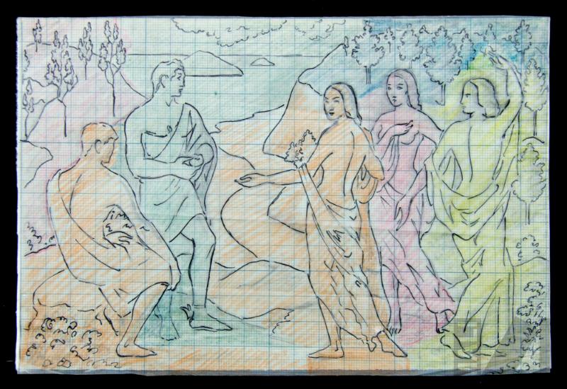 Boceto para el mural 'El juicio a Paris'